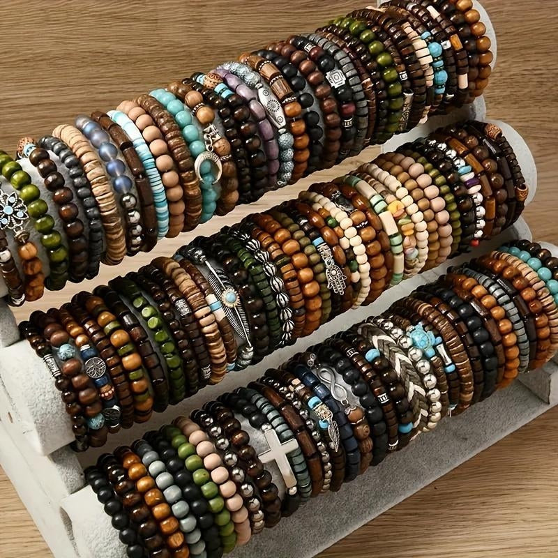 Komplet 72 regulowanych bransoletek boho w różnych wzorach