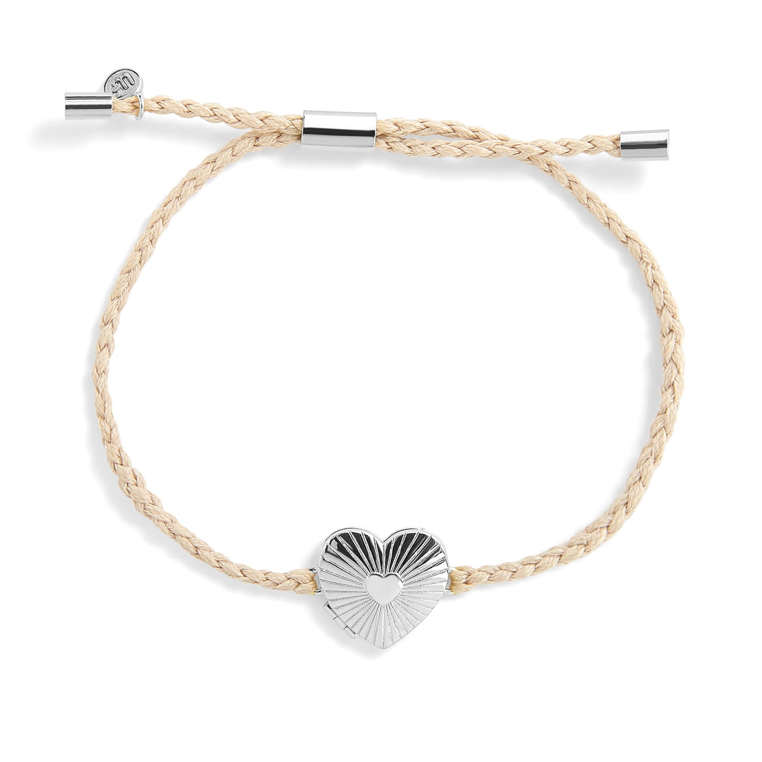 Personalized Fluted Heart Locket Cord Bracelet