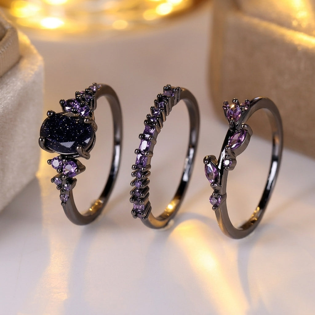 3pc Starry Galaxy Ring Set