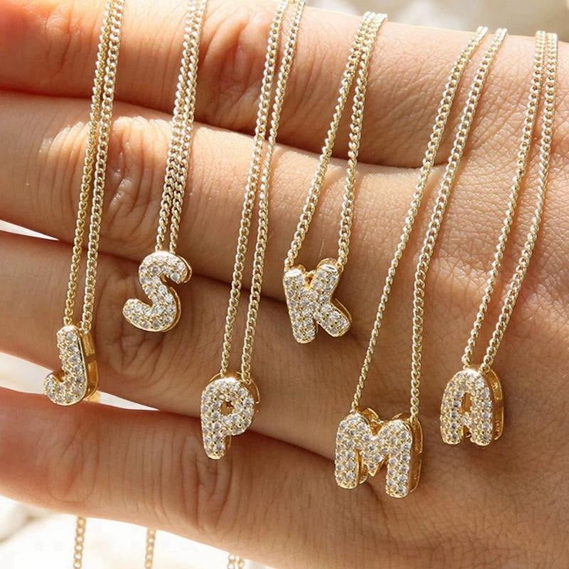 14k Diamond Accented Bubble Name Necklace
