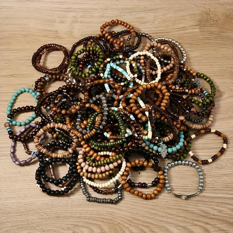 Komplet 72 regulowanych bransoletek boho w różnych wzorach
