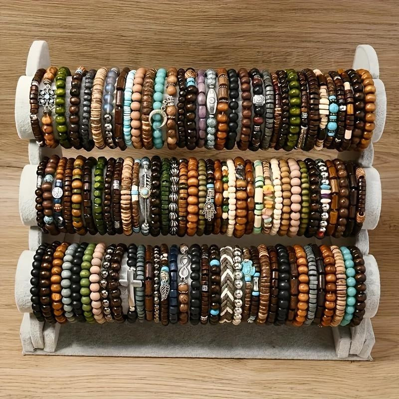 Komplet 72 regulowanych bransoletek boho w różnych wzorach