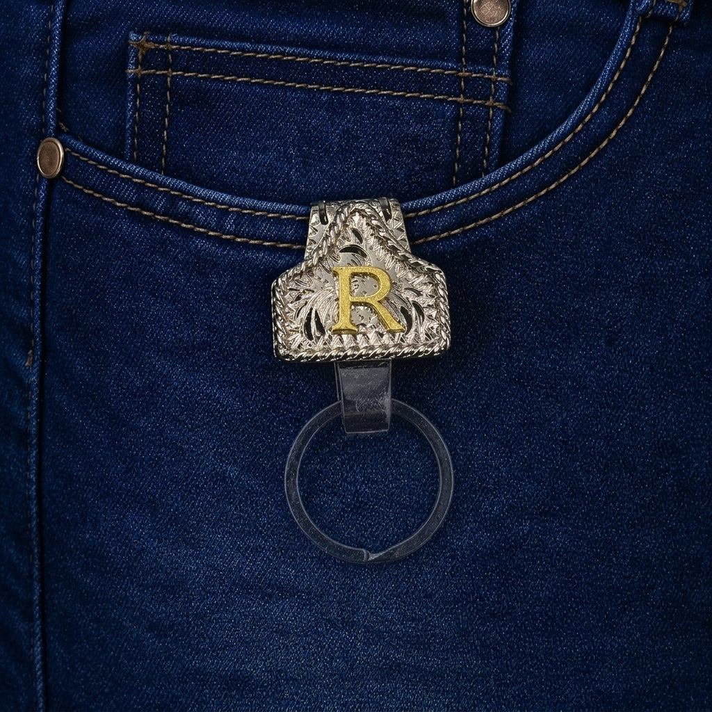 Vintage Cowboy Letter Initial Tag Keychain