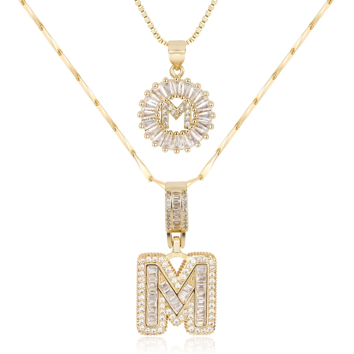 Juego de 2 collares de 14k con inicial de diamante