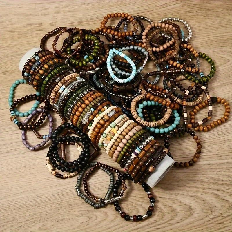 Komplet 72 regulowanych bransoletek boho w różnych wzorach