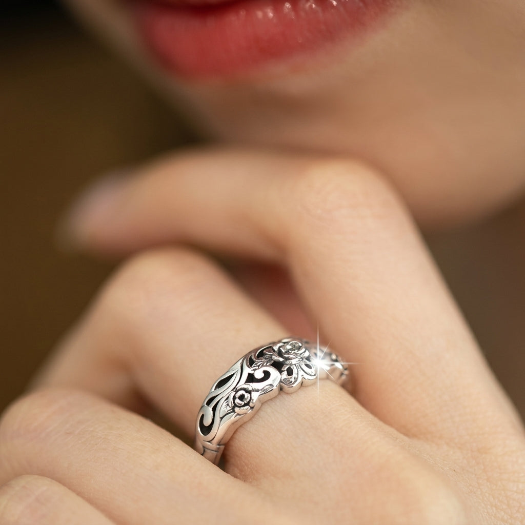 S925 Vintage Rose Hollow Ring
