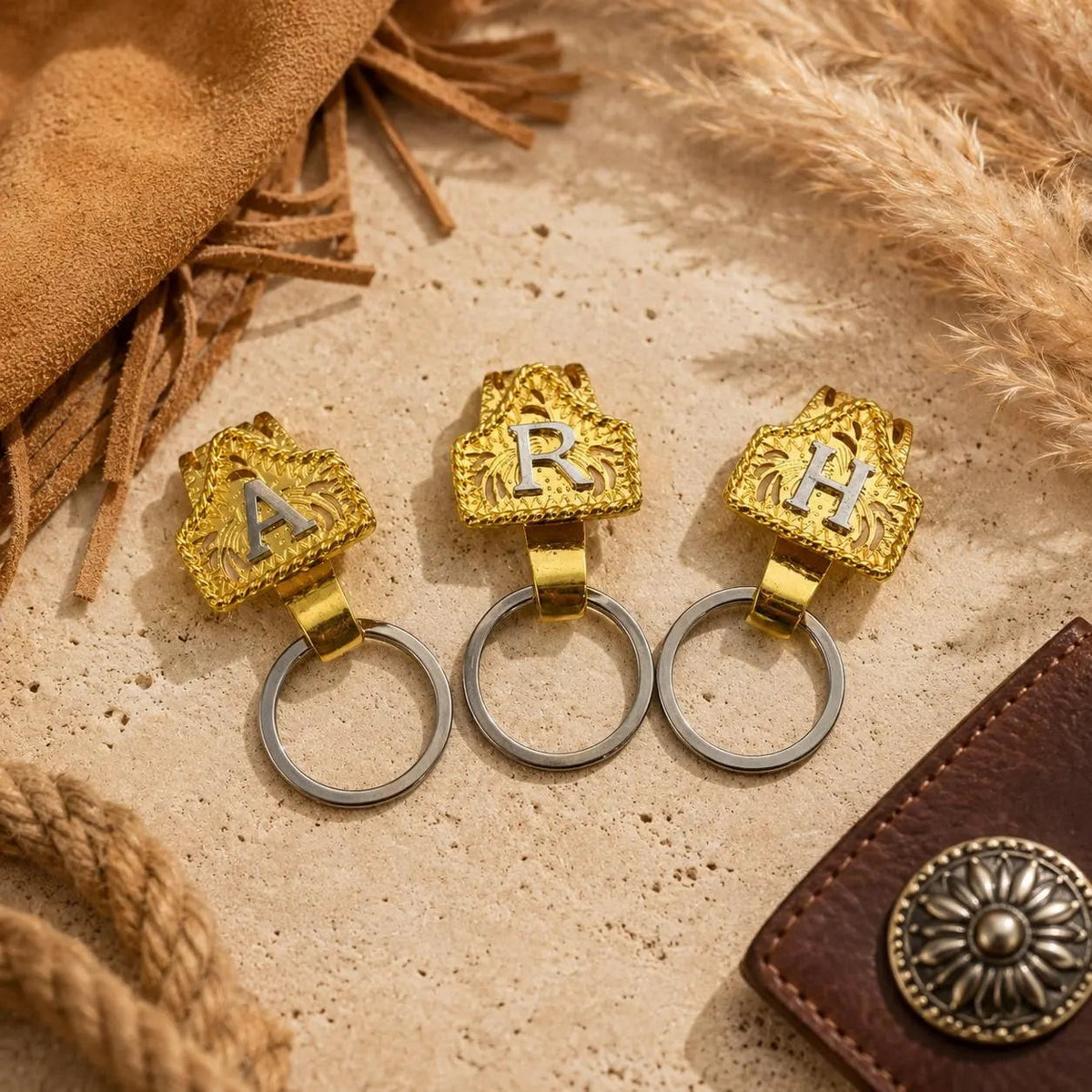 Vintage Cowboy Letter Initial Tag Keychain