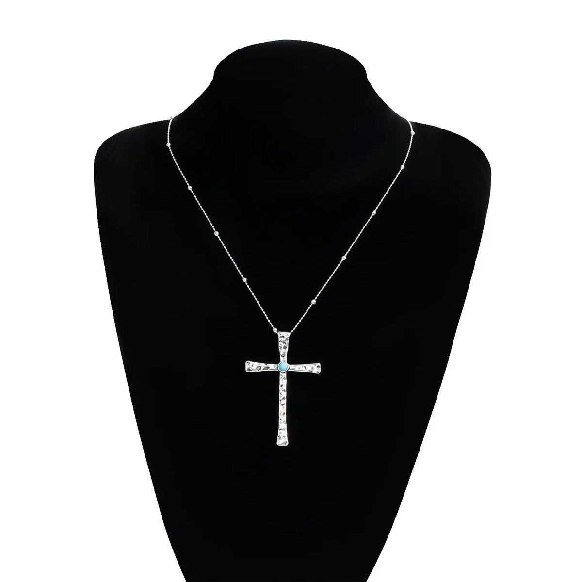 Vintage Turquoise Bead Cross Pendant Necklace