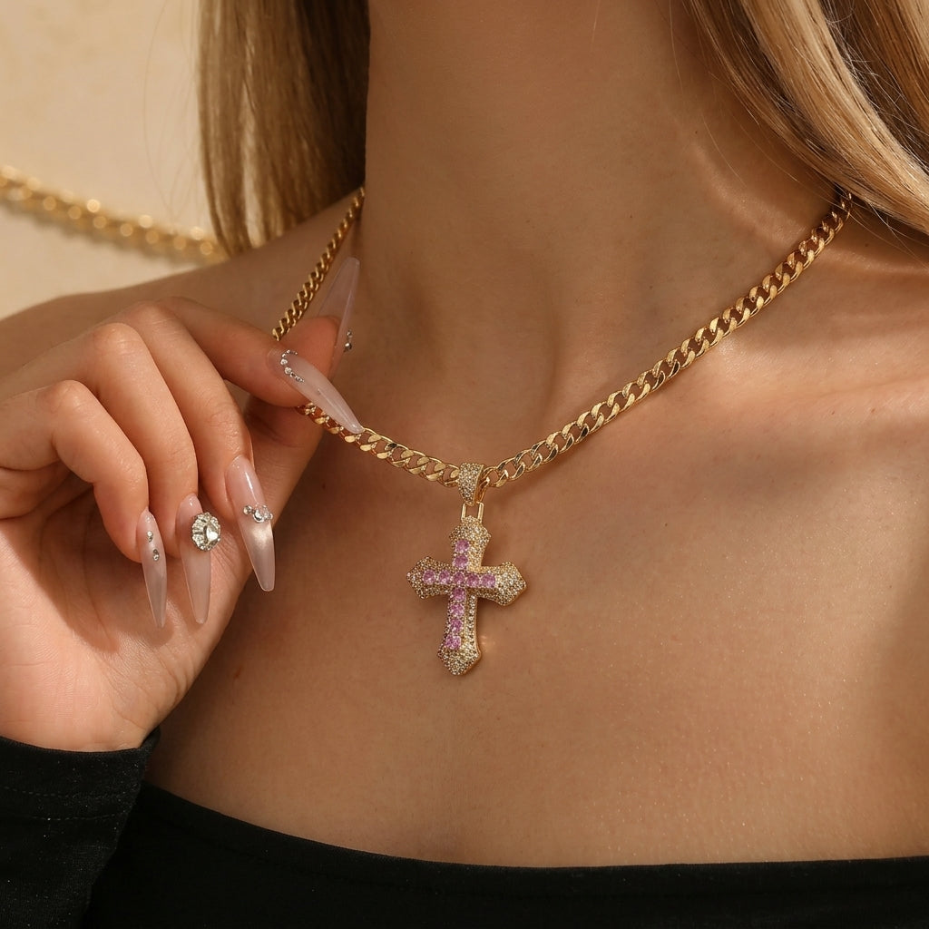 14k Chunky Cuban Cross Necklace
