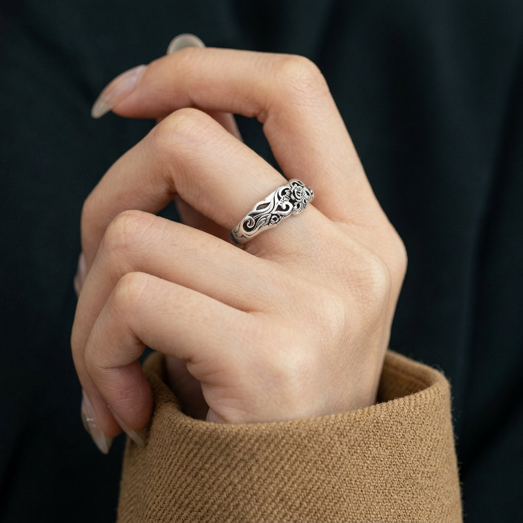 S925 Vintage Rose Hollow Ring