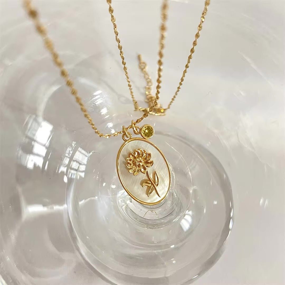 14k Dainty Birth Month Stone & Flower Charm Necklace