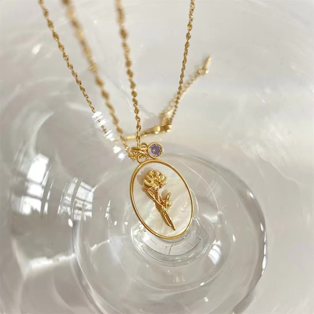 14k Dainty Birth Month Stone & Flower Charm Necklace