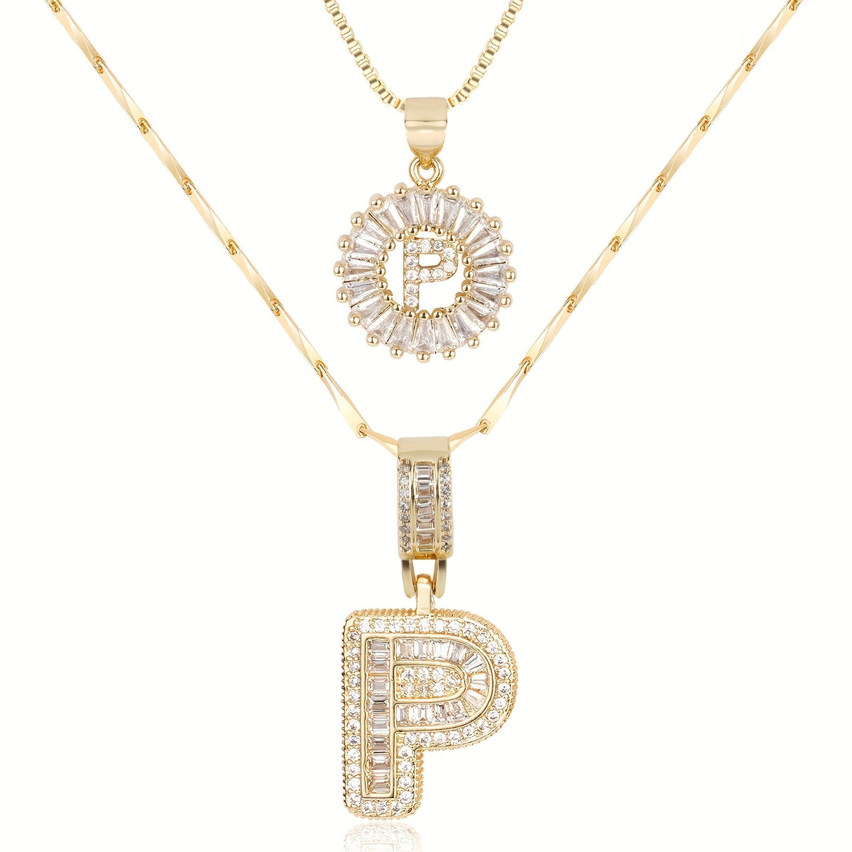 Juego de 2 collares de 14k con inicial de diamante