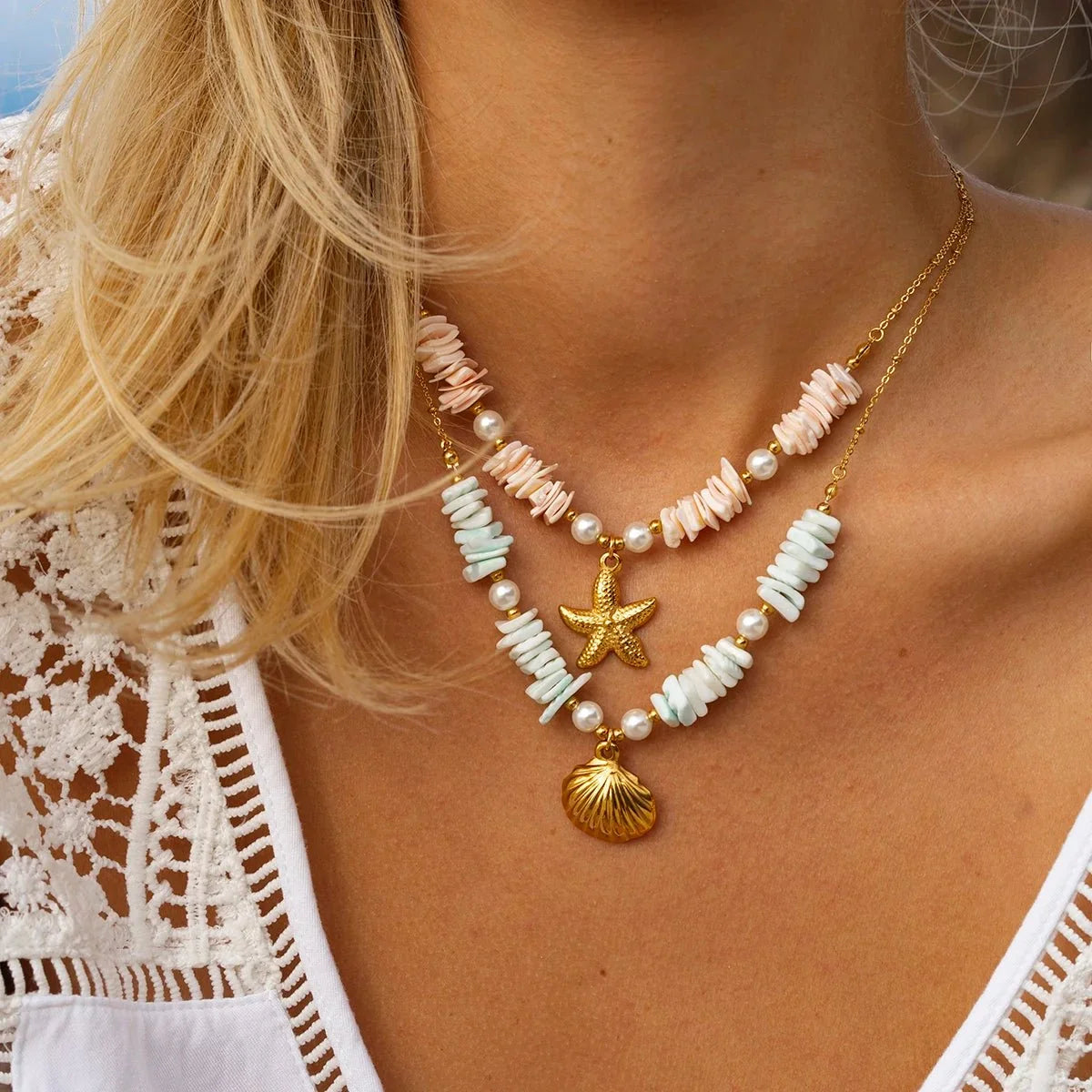 Collane boho con conchiglia marina oceanica in oro 18k