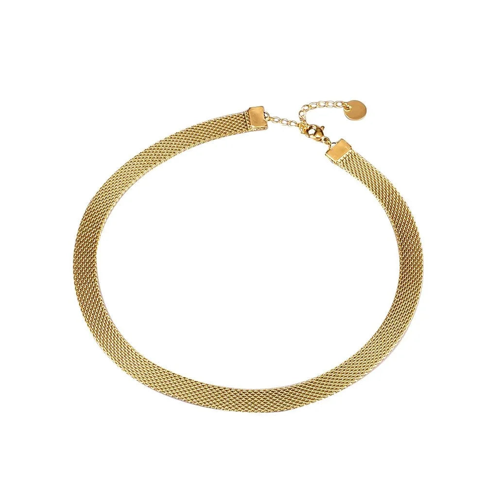 Warstwowy naszyjnik choker z siateczki w kolorze złotym i bransoletka, 18k
