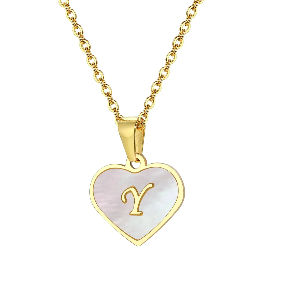 Collar de corazón con inicial y perla de 18k