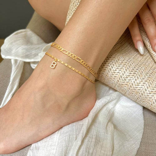 2pc 14k Diamond Letter Initial Anklet