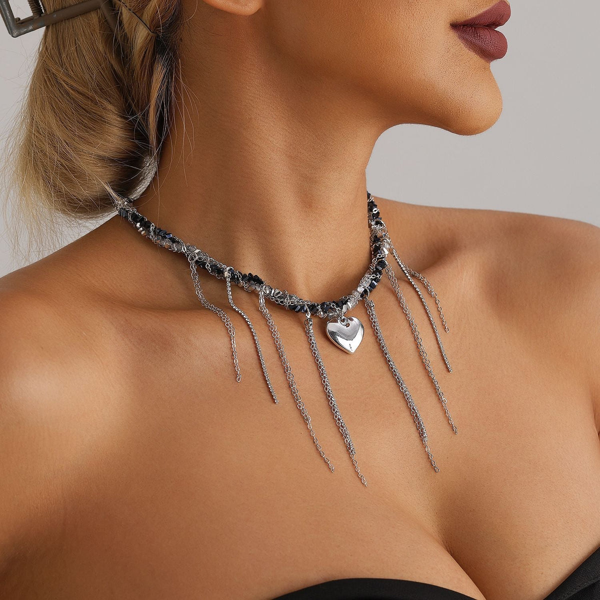 Collier cœur épais en cristaux entrelacés