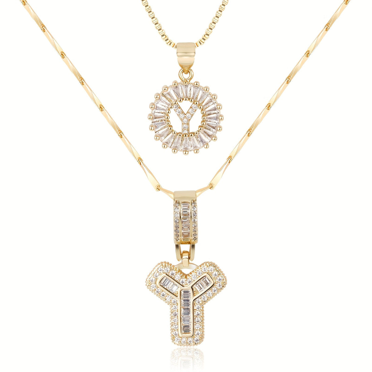 2pc 14k Diamond Letter Initial Necklaces