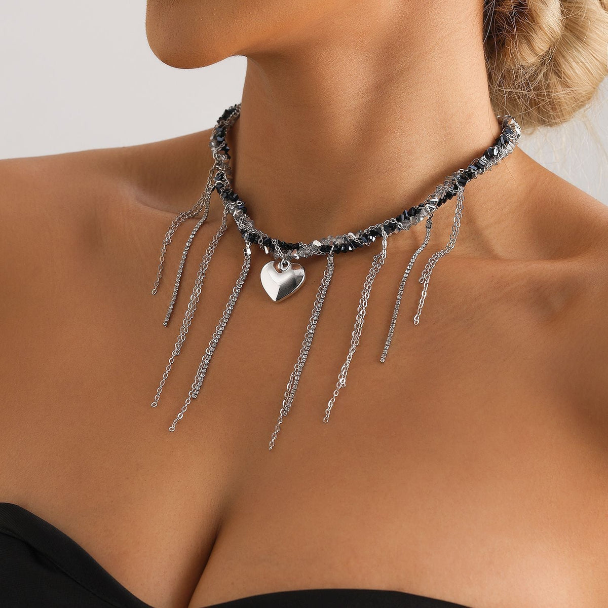 Collier cœur épais en cristaux entrelacés