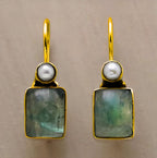 Vintage Green Stone Inlaid Pearl Earrings