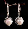 Vintage Inlaid Silver Pearl Earrings