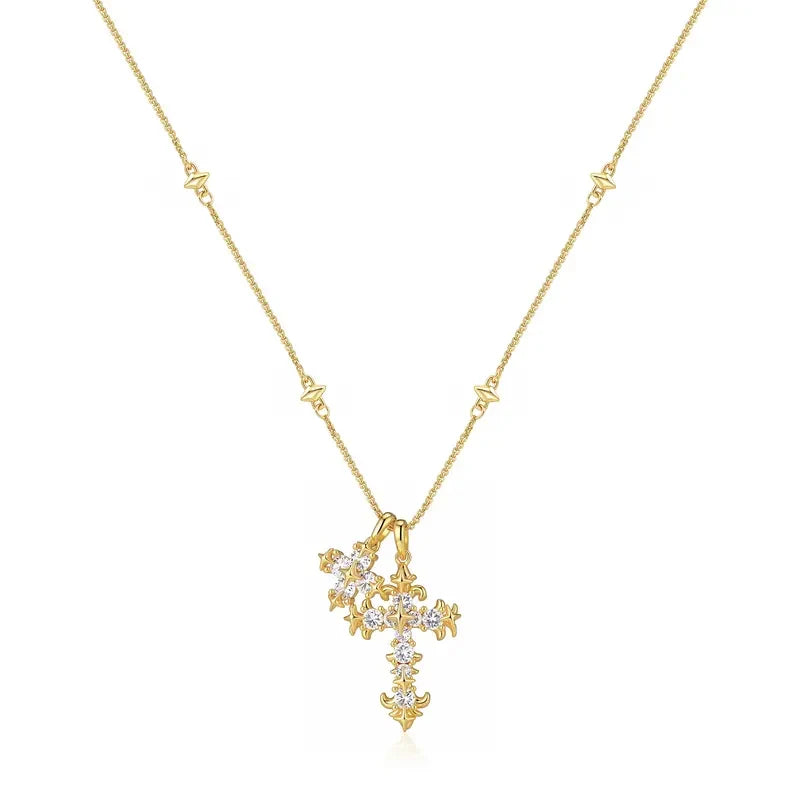 Collier croix floral 18k rehaussé de diamants