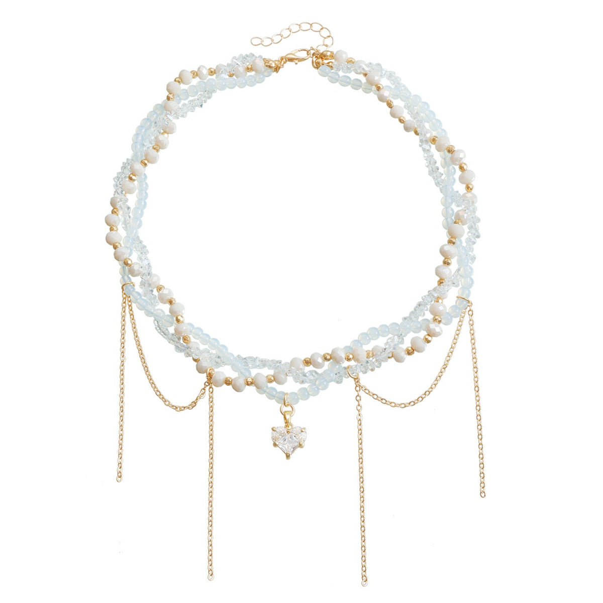 Collier cœur entrelacé en perles et cristaux