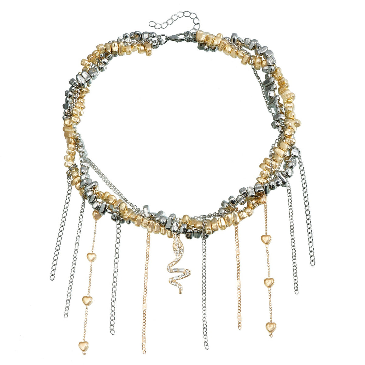 Collier irrégulier en perles avec serpent entrelacé