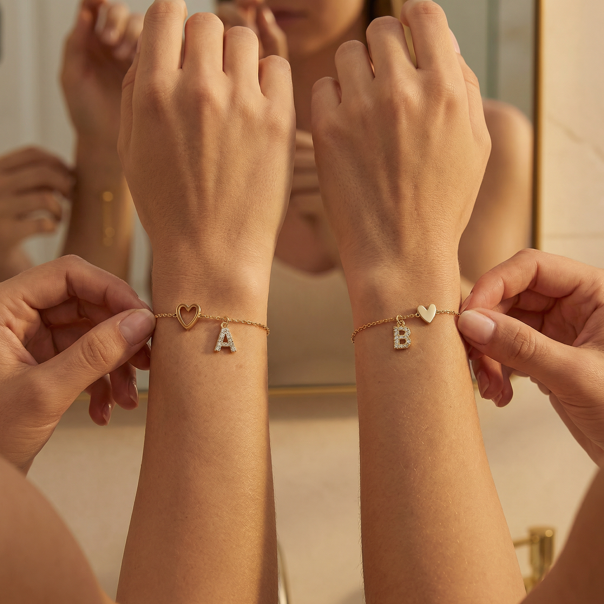 Bracelets à initiales avec cœurs entrelacés 18k