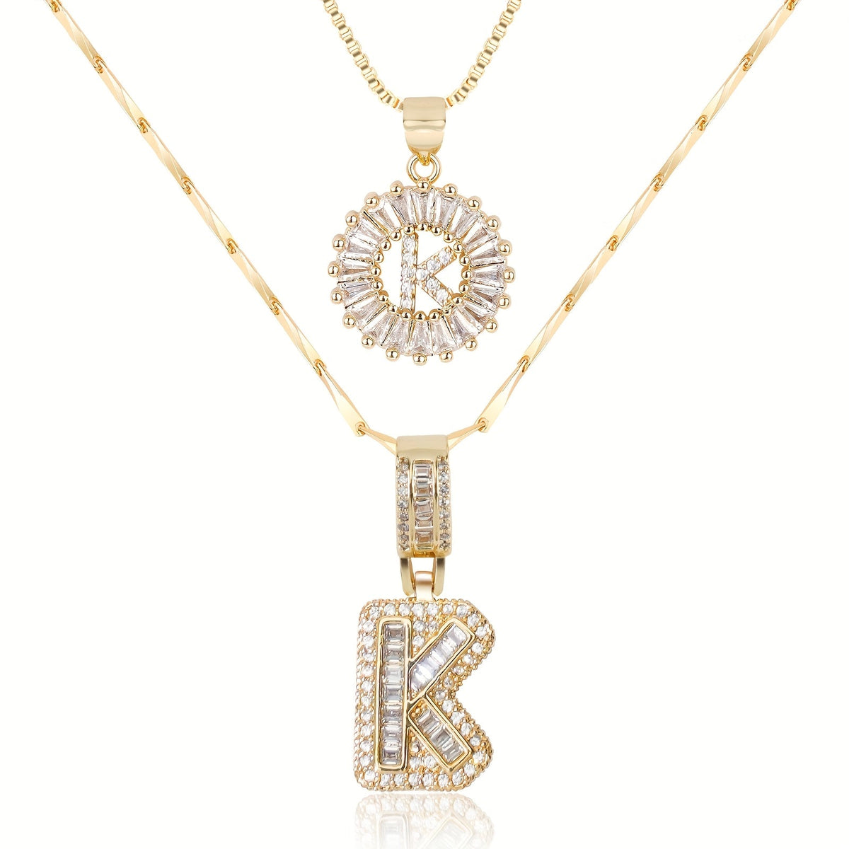 Juego de 2 collares de 14k con inicial de diamante