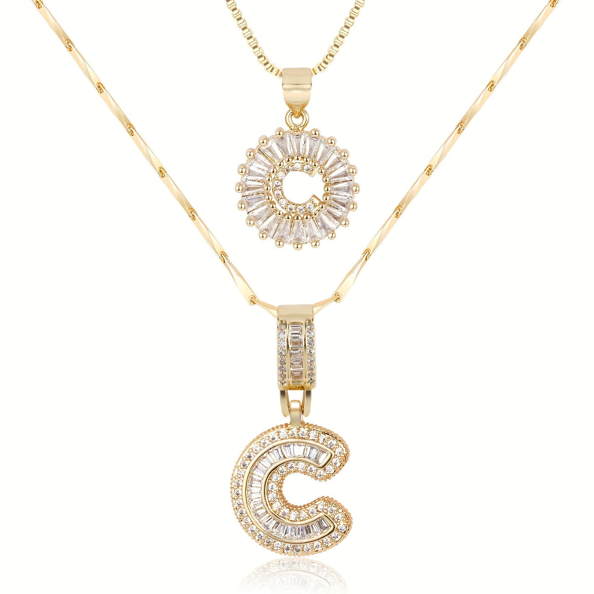 Juego de 2 collares de 14k con inicial de diamante