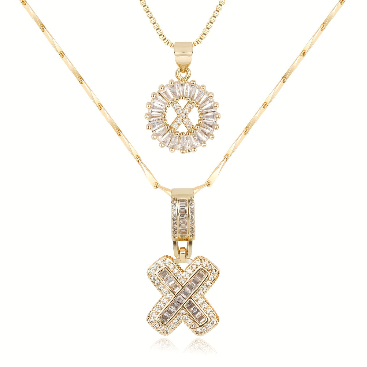 Juego de 2 collares de 14k con inicial de diamante