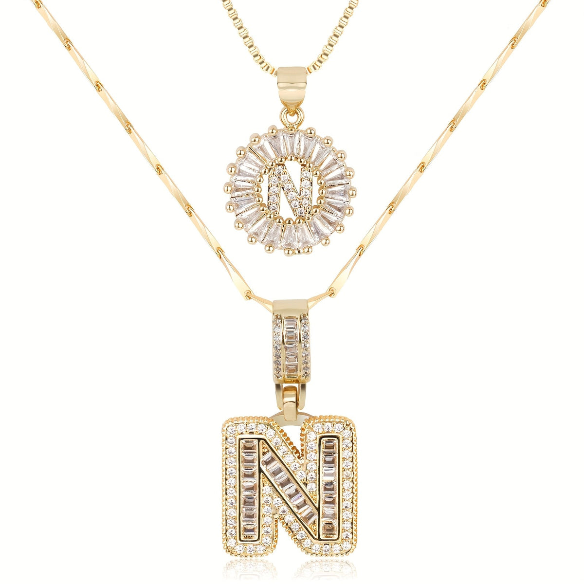 Juego de 2 collares de 14k con inicial de diamante
