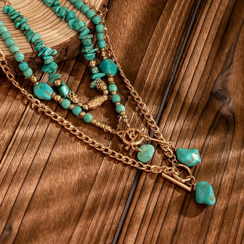 Set di 3 collane boho con chiusura a levetta e accenti turchesi