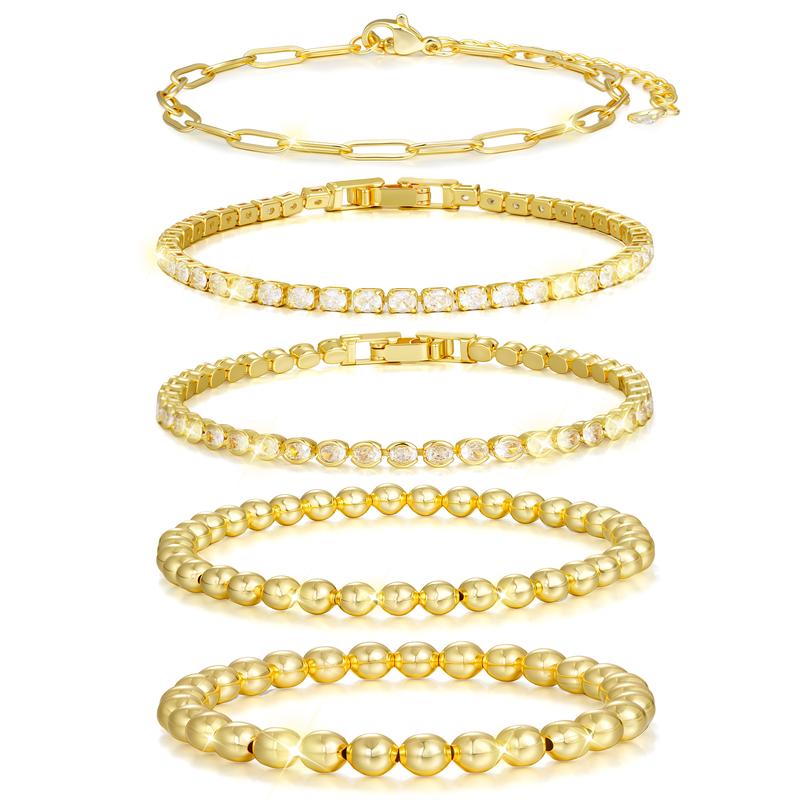 Komplet 5 złotych bransoletek z diamentowymi akcentami
