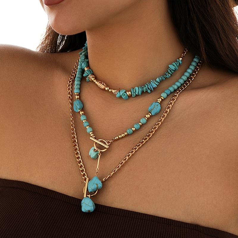 Set di 3 collane boho con chiusura a levetta e accenti turchesi