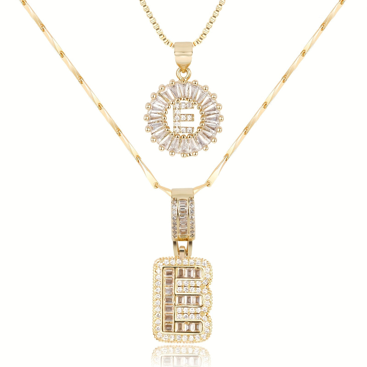 Juego de 2 collares de 14k con inicial de diamante