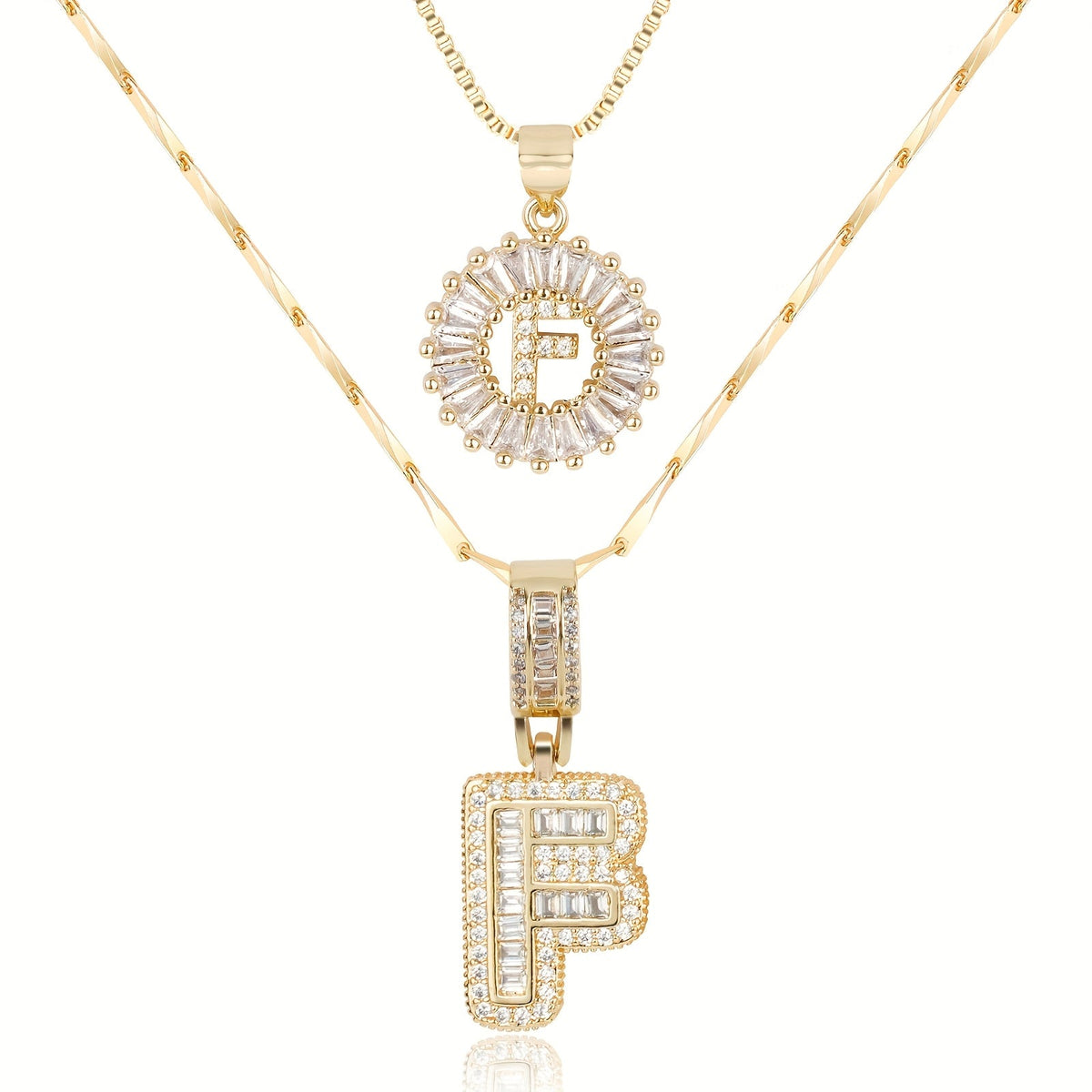Juego de 2 collares de 14k con inicial de diamante