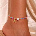 Colorful Pearl Heart Initial Anklet