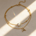 Layered Satellite & Heart Initial Anklet