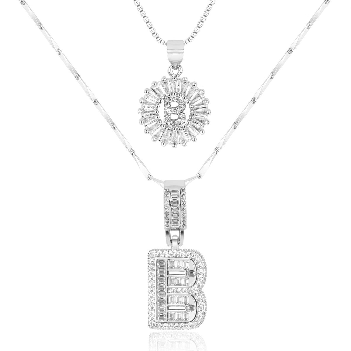 Juego de 2 collares de 14k con inicial de diamante
