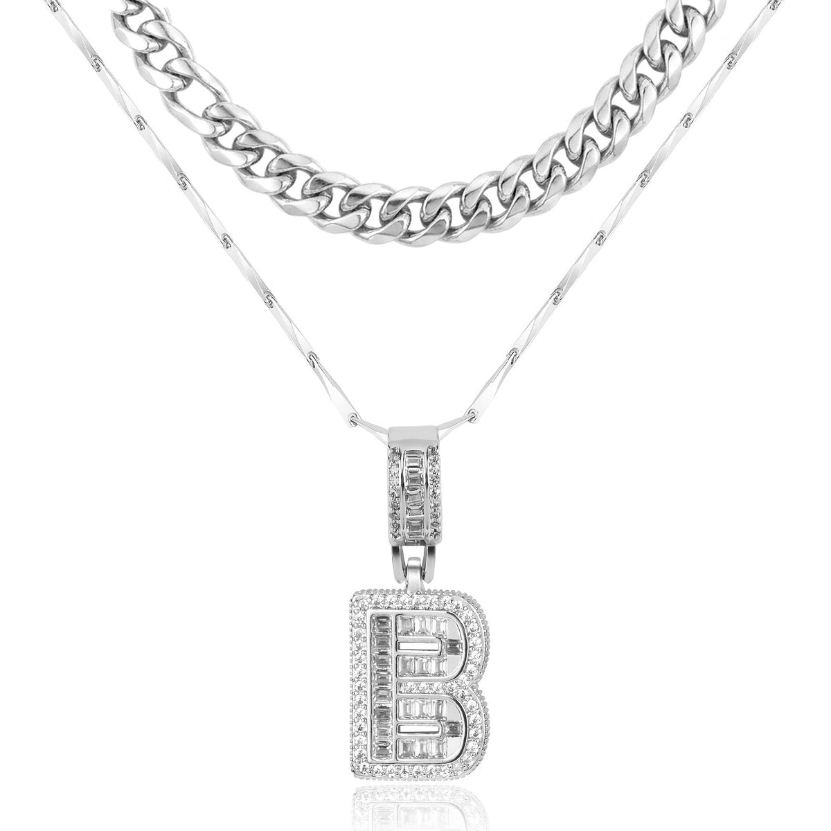 Set di 2 collane a strati in oro 14k, cubana e con iniziale