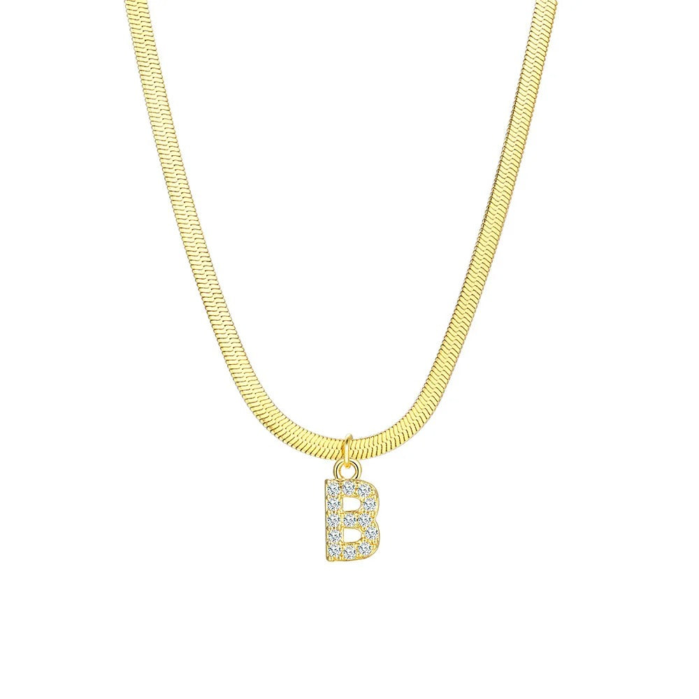 Collar delicado de espiga con inicial de letra y diamante