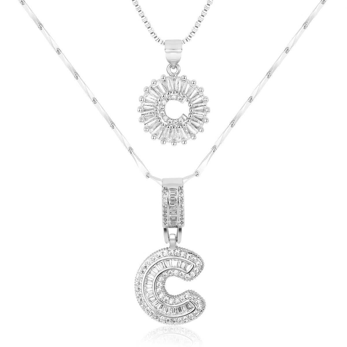 Juego de 2 collares de 14k con inicial de diamante