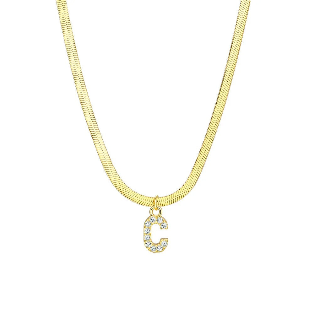 Collar delicado de espiga con inicial de letra y diamante