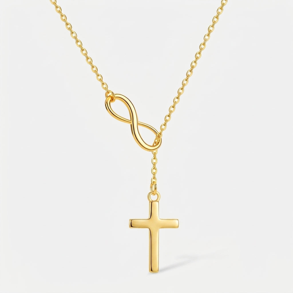 Collier 18k avec croix et cordon symbole de l’infini