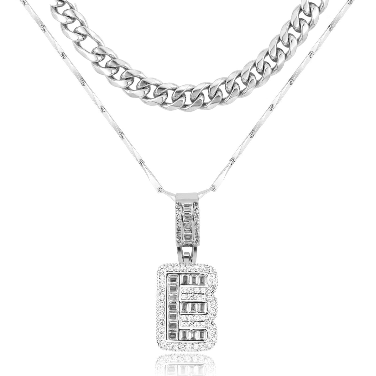 Set di 2 collane a strati in oro 14k, cubana e con iniziale