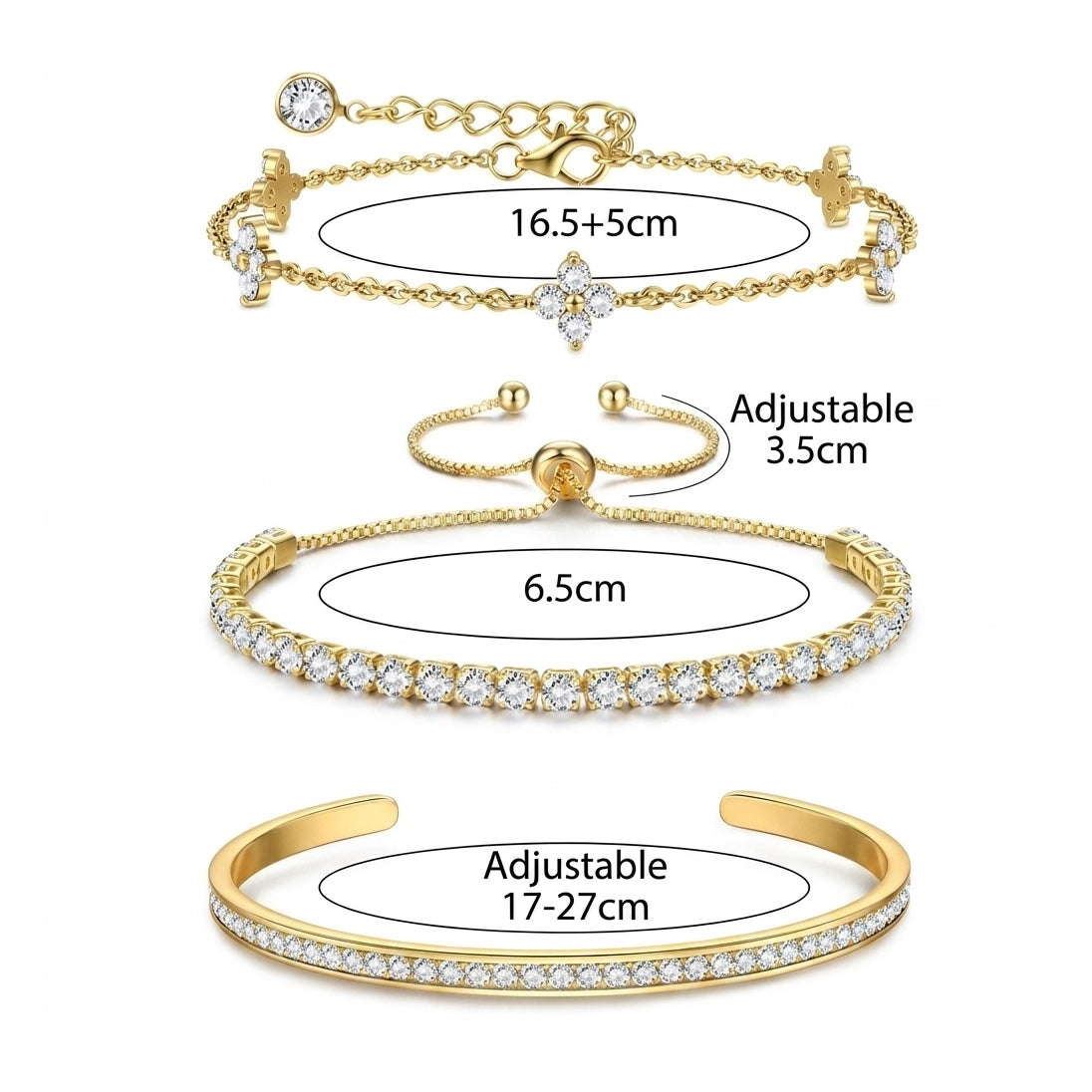 Komplet 3 bransoletek 14k z akcentami z cyrkonii