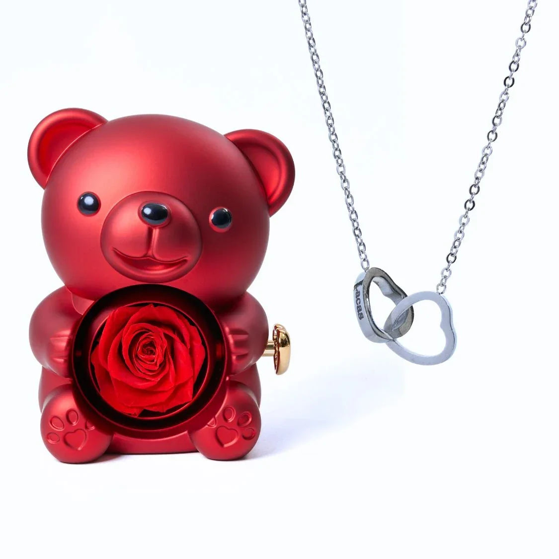 Romantyczny personalizowany naszyjnik z misiem i sercami Eternal Hearts